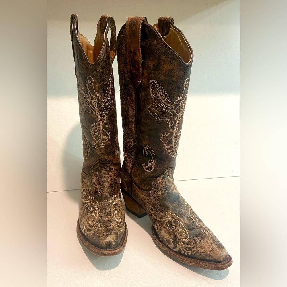CIRCLE G WOMEN'S DRAGONFLY EMBROIDERED WESTERN BOOTS - SQUARE TOE Size 6 1/2 M